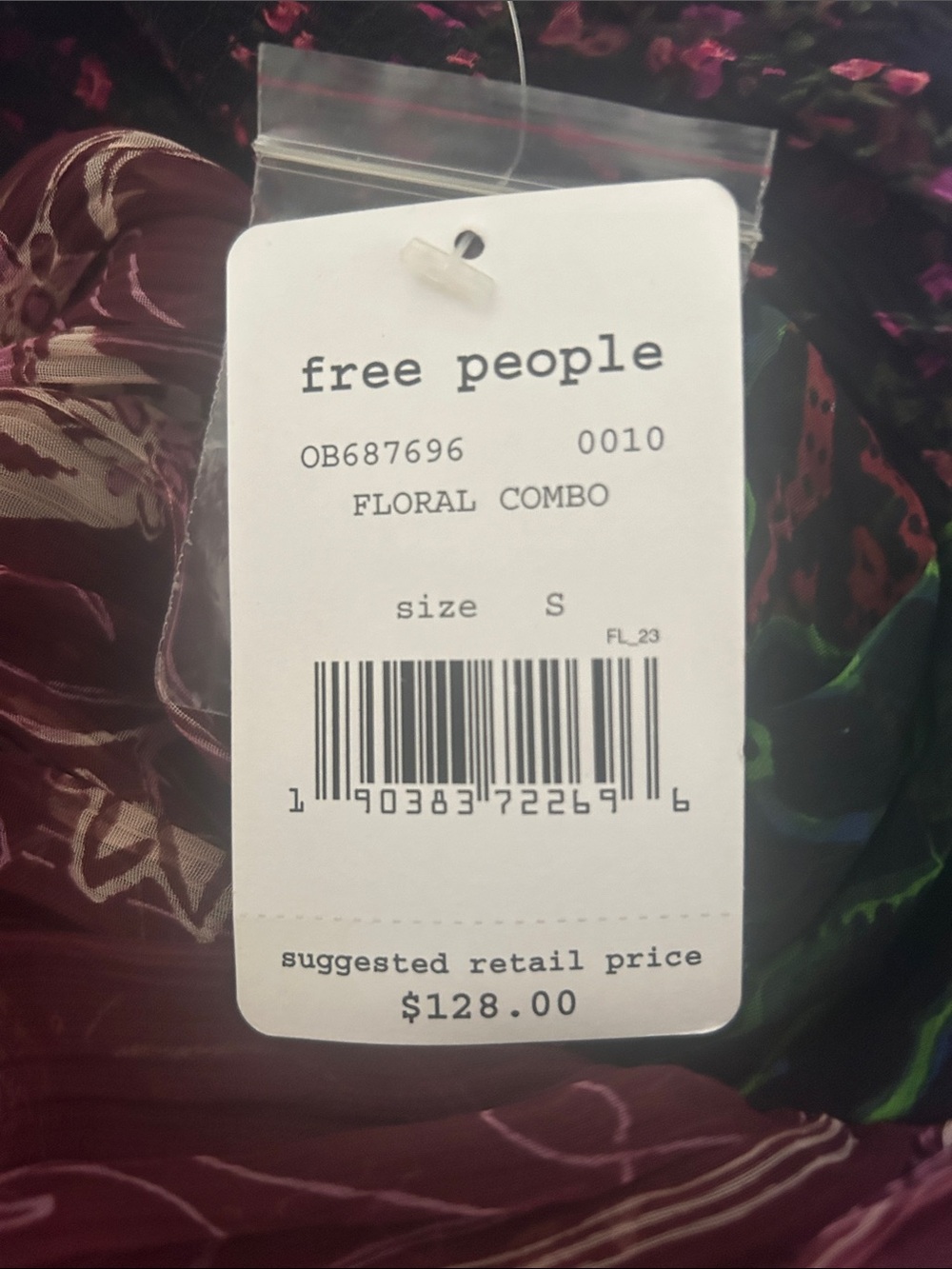 NWT Free People SMALL Burgundy Sheer Floral High-Low Dress with Green Waist - Picture 5 of 5